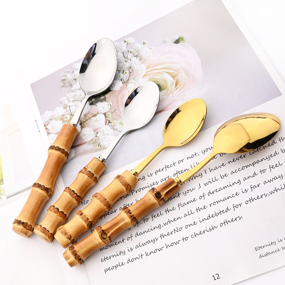 6Pcs Gold Natural Bamboo Handl - Bamboo Cutlery review and price